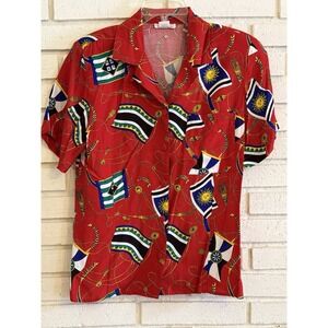 Vintage Talbots Womens Nautical Flags Button up Shirt Size 8- w/Shoulder Pads